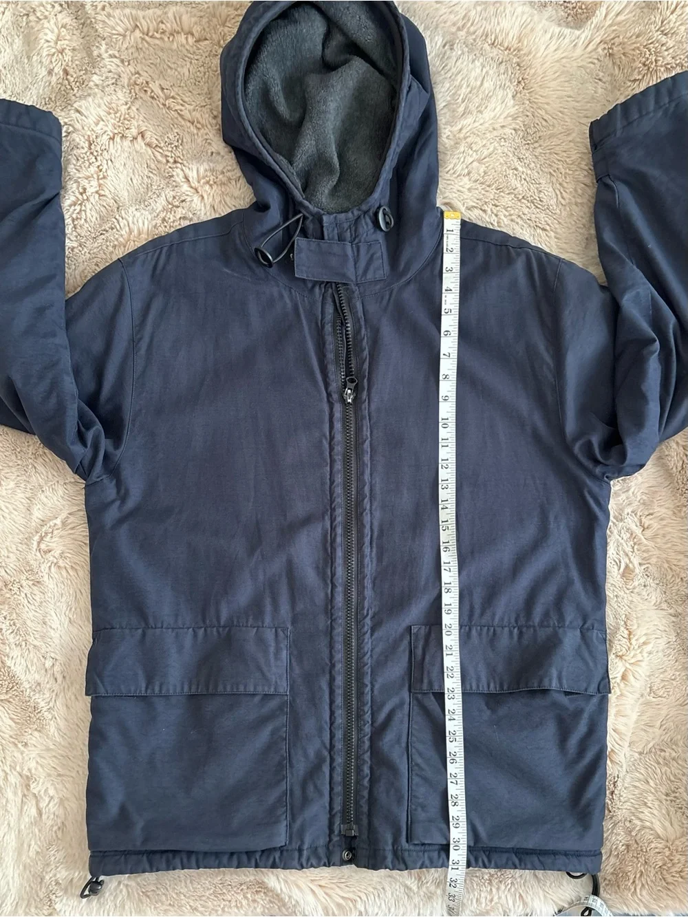 Vintage 90’s J.Crew Navy Fleece Lined Barn Parka Jacket Medium Gorpcore Utility